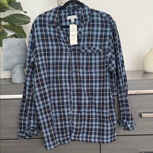 Men's Black and Blue Plaid Button-Down Shirt